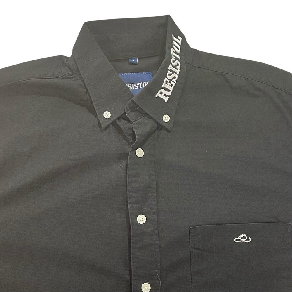 Resistol Button Down Shirt Men's Small Black Ripstop Embroidered Spellout Logo